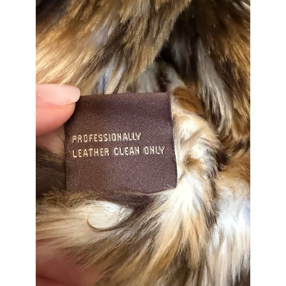 Guess Suede Leather Jacket Y2K Women Medium Brown Leopard Faux Fur Vintage Style - Picture 5 of 7